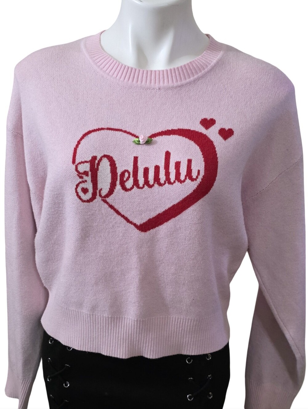Rayon Soft Pink Heart Graphic Sweater -